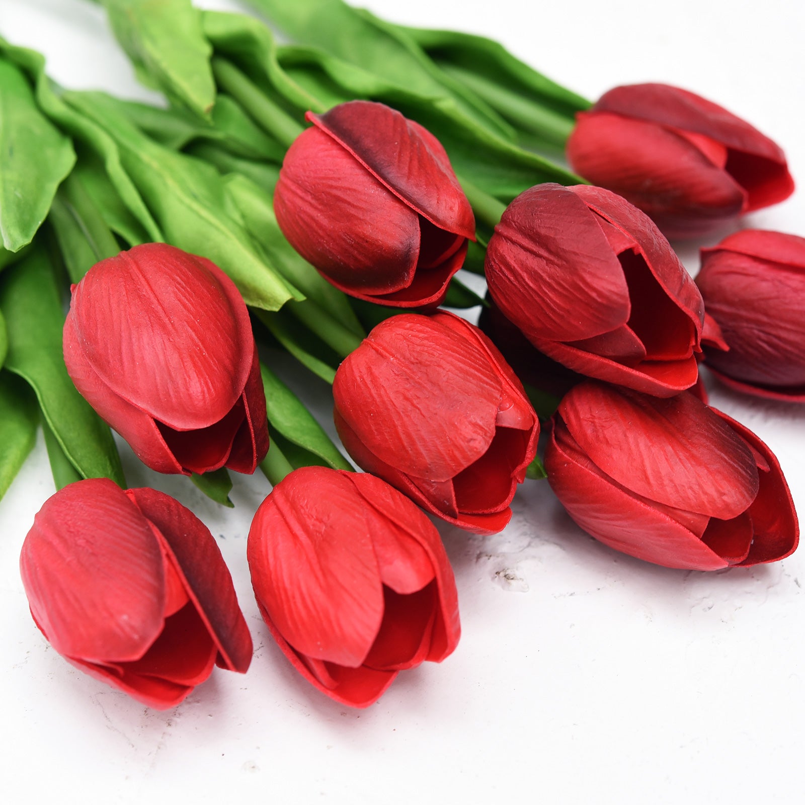 Dark Red Real Touch Tulips Artificial Flowers Bouquet 10 Stems