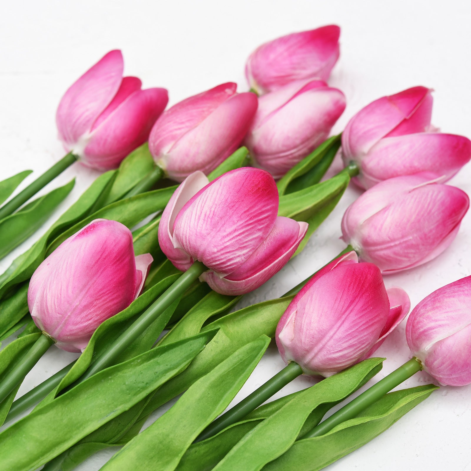 Magenta Pink Real Touch Tulips Artificial Flowers Bouquet 10 Stems