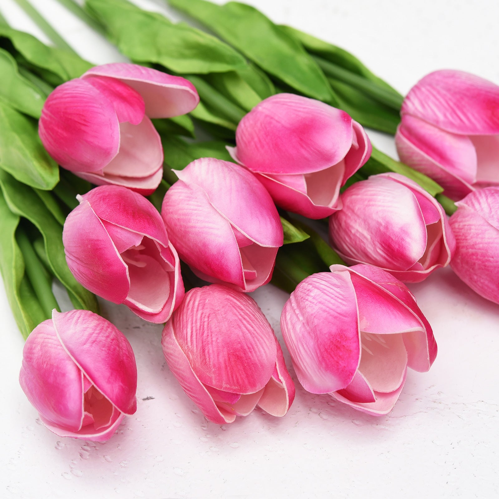 Magenta Pink Real Touch Tulips Artificial Flowers Bouquet 10 Stems