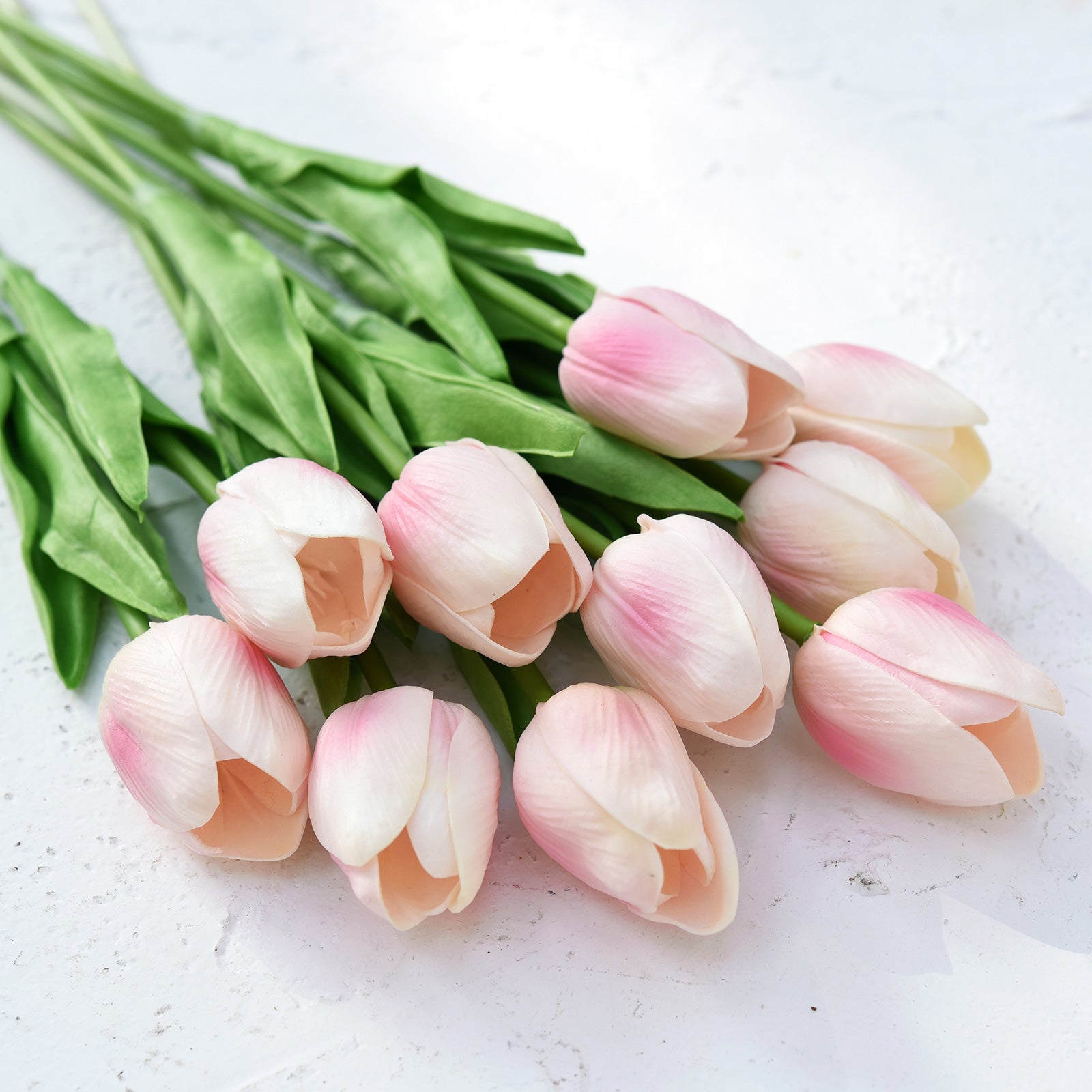 Blush Pink Real Touch Tulips Artificial Flowers Bouquet 10 Stems
