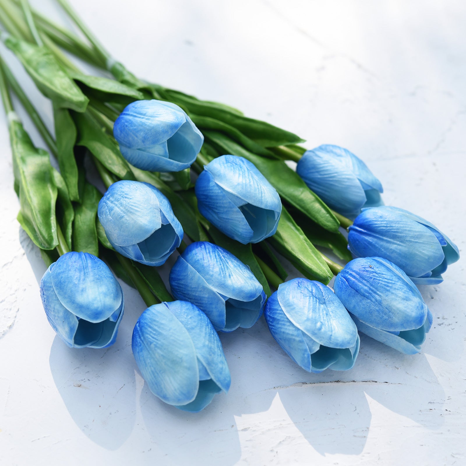 Blue Real Touch Tulips Artificial Flowers Bouquet 10 Stems