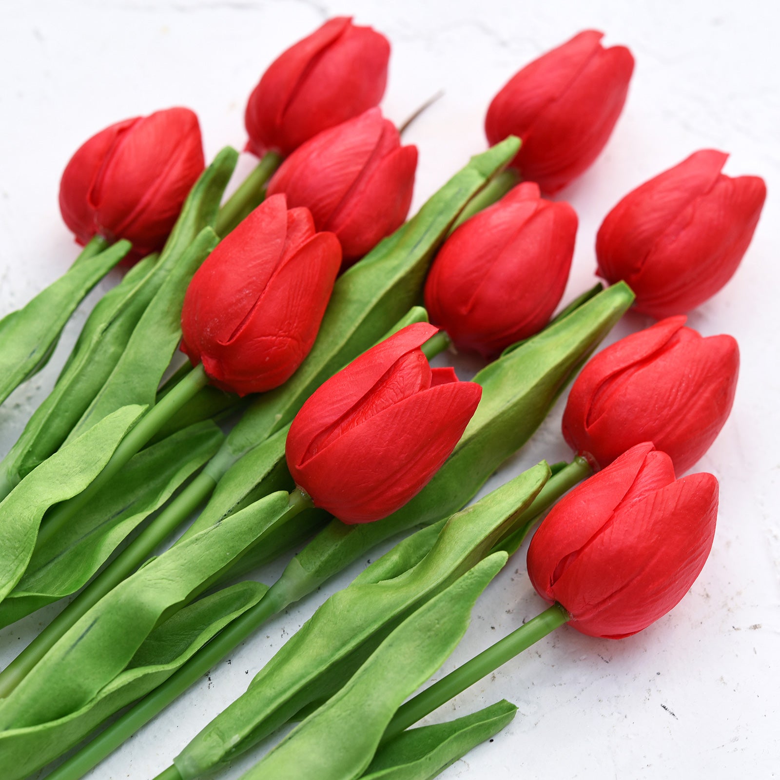 Vivid Red Real Touch Tulips Artificial Flowers Bouquet 10 Stems
