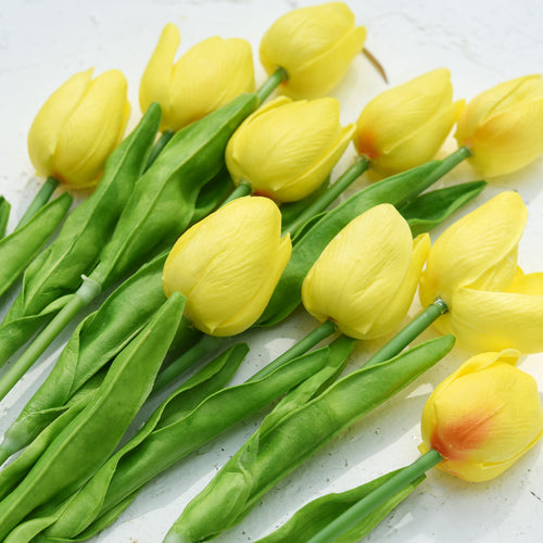 Yellow Real Touch Tulips Artificial Flowers Bouquet 10 Stems