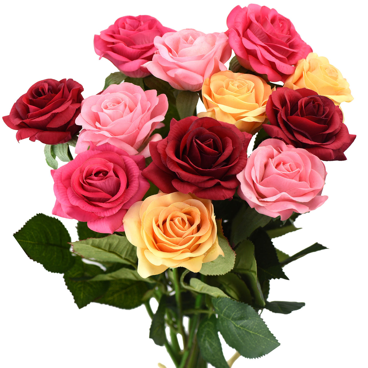 Real Touch 12 Stems "Gracious Medley" Mix Color Silk Artificial Roses