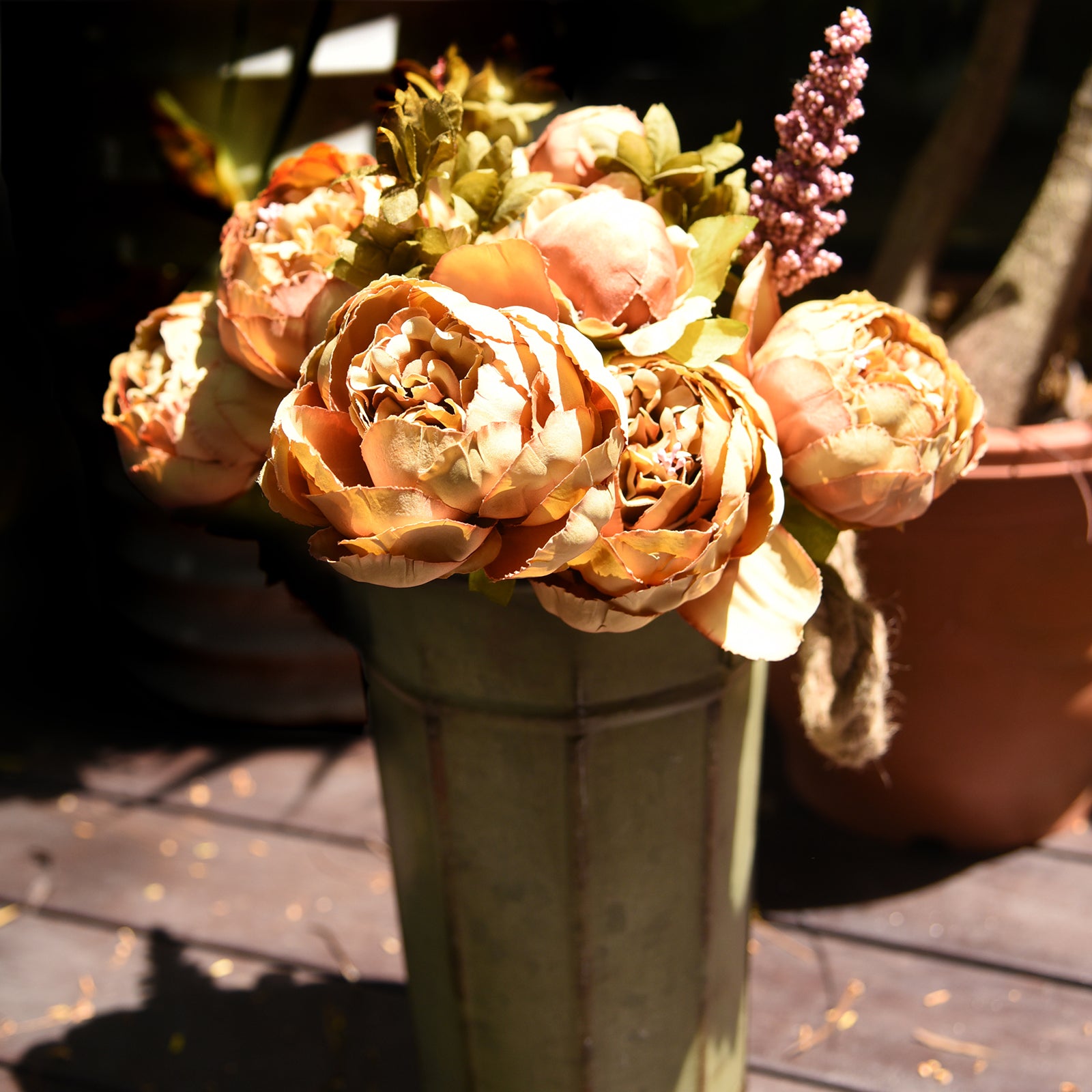 FiveSeasonStuff Brown Silk Peonies Artificial Flower Bouquet