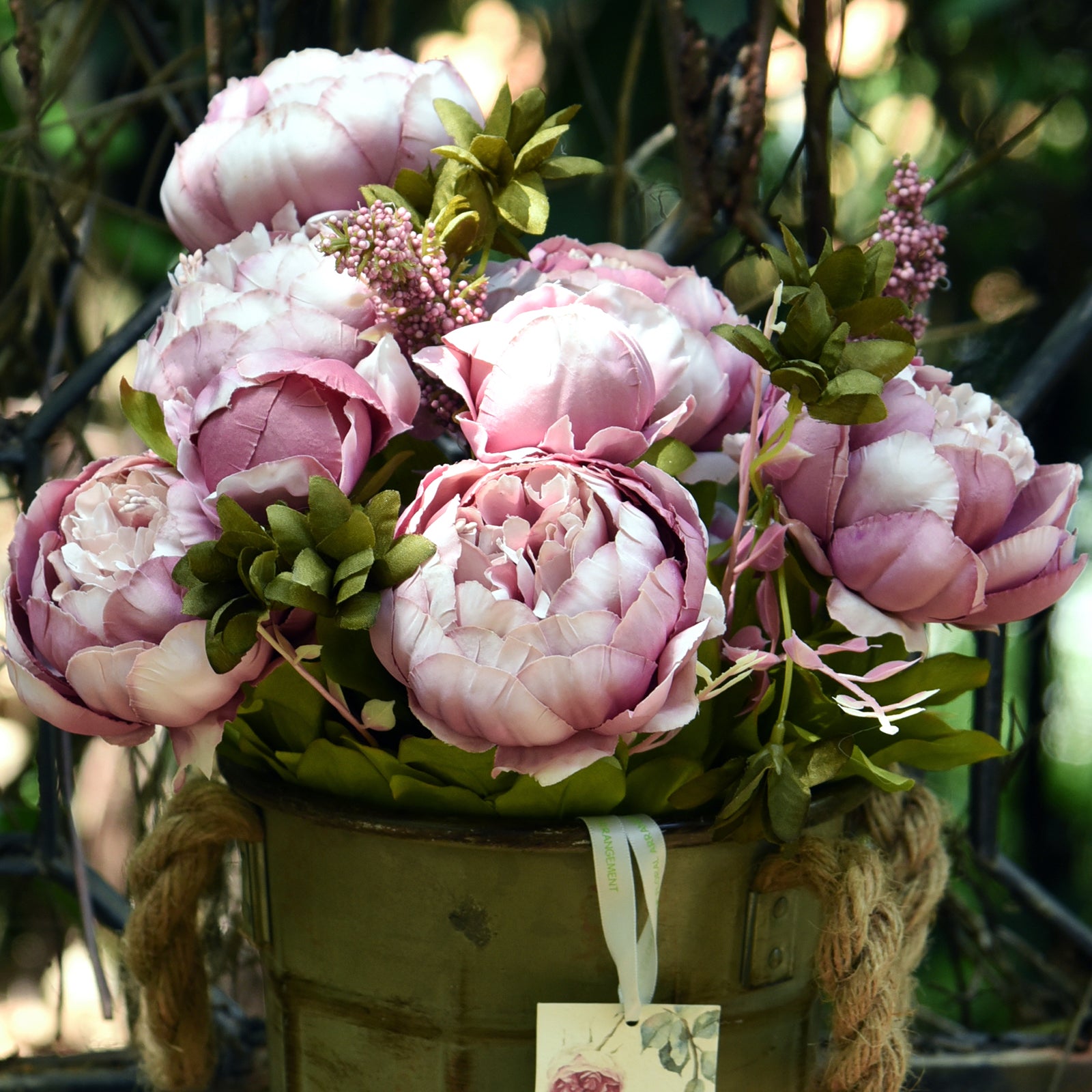 FiveSeasonStuff Cameo Brown Silk Peonies Artificial Flower Bouquet