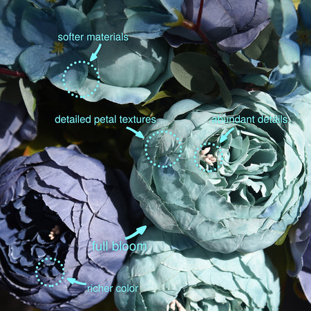 Mixed Blue Silk Peonies Artificial Flower Bouquet