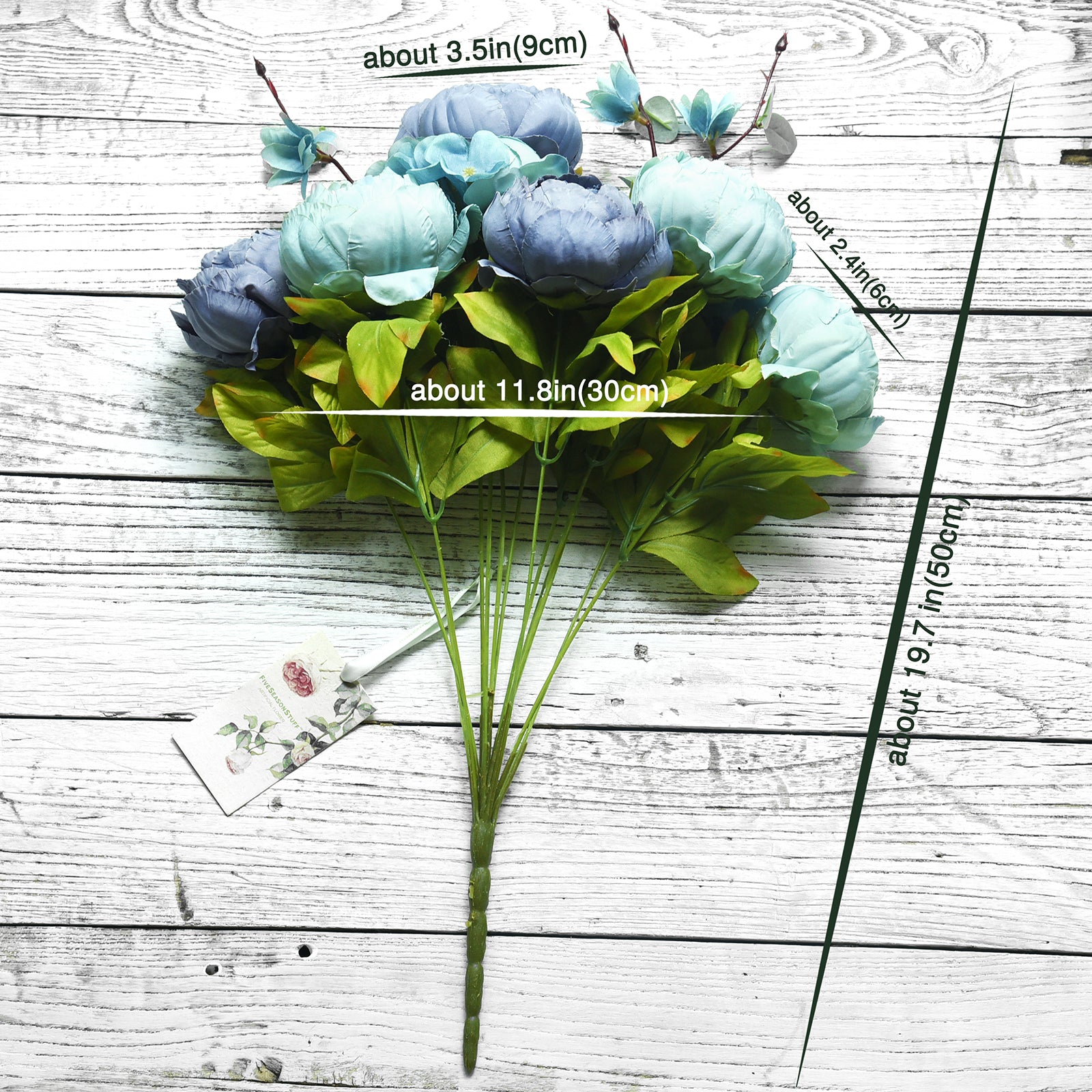 Mixed Blue Silk Peonies Artificial Flower Bouquet