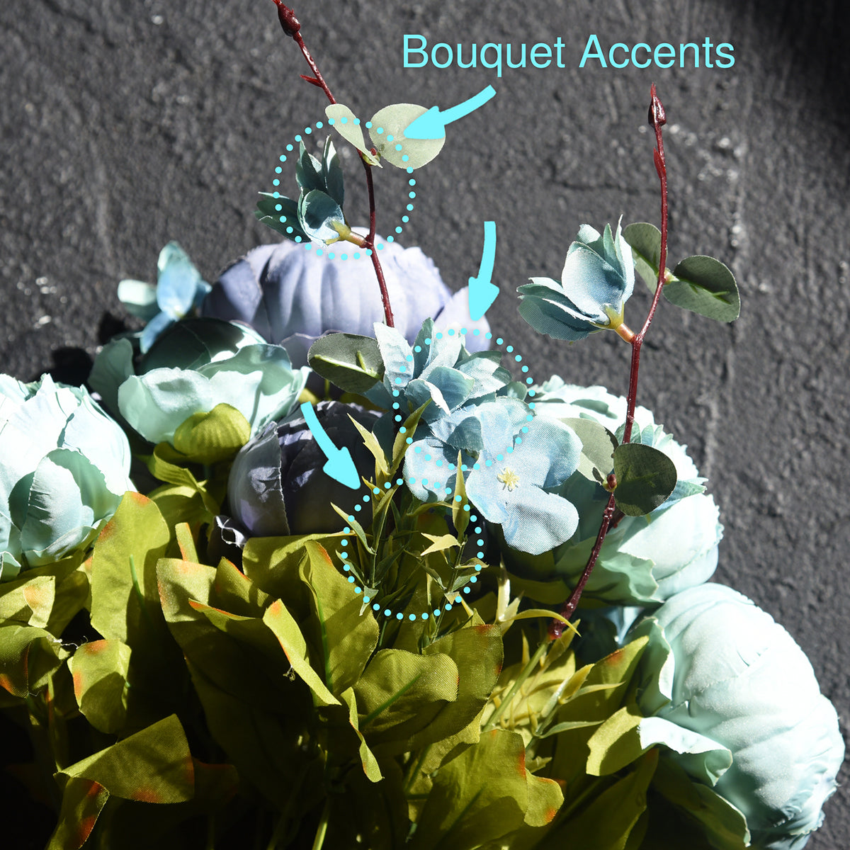 Mixed Blue Silk Peonies Artificial Flower Bouquet FiveSeasonStuff