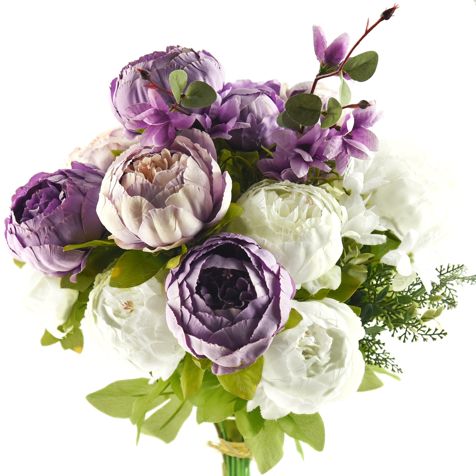 FiveSeasonStuff 2 Bundles White|Purple Silk Peonies Artificial Flower Bouquet