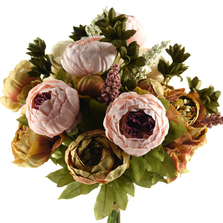 FiveSeasonStuff 2 Bundles Brown|Pink Peonies Artificial Flower Bouquet