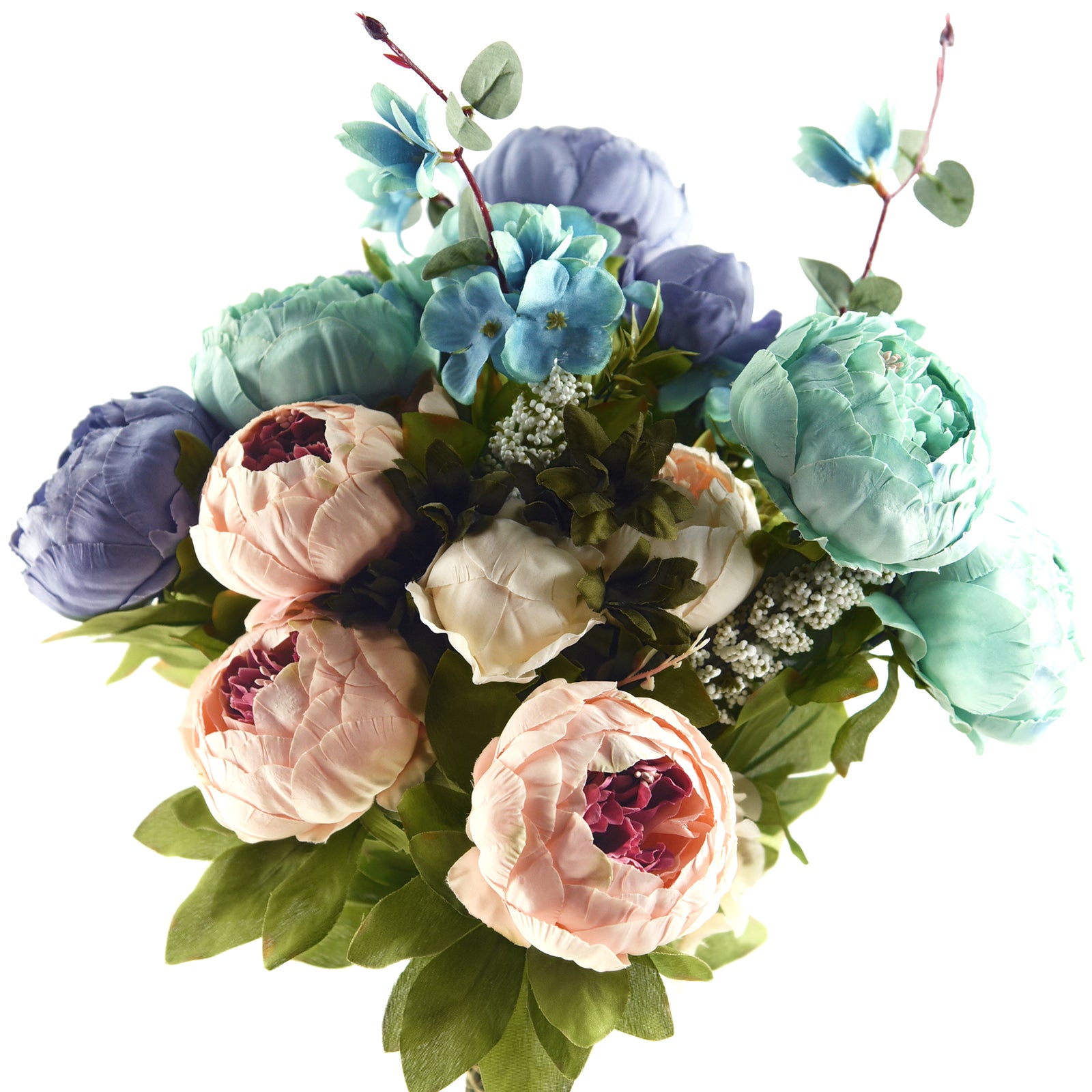 FiveSeasonStuff 2 Bundles Blue|Pink Peonies Artificial Flower Bouquet