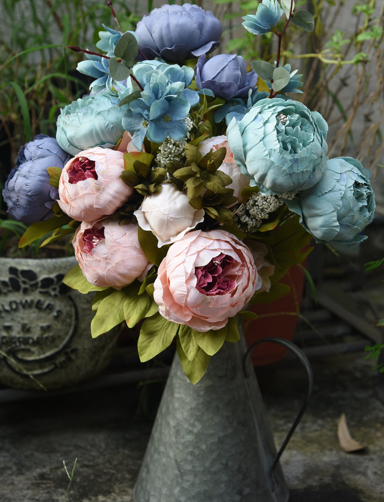 FiveSeasonStuff 2 Bundles Blue|Pink Peonies Artificial Flower Bouquet