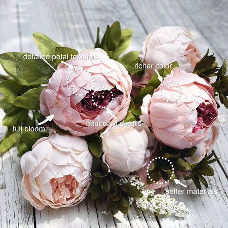 FiveSeasonStuff 2 Bundles Brown|Pink Peonies Artificial Flower Bouquet