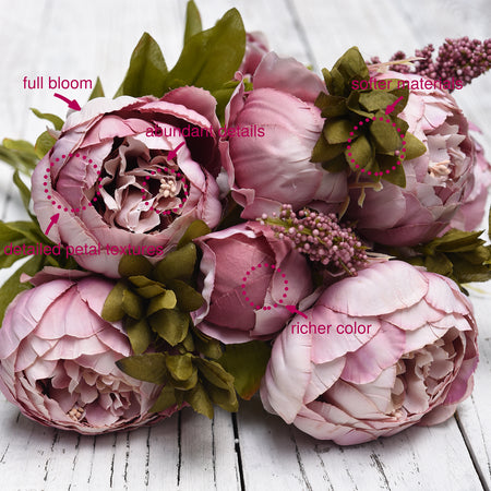 FiveSeasonStuff Cameo Brown Silk Peonies Artificial Flower Bouquet