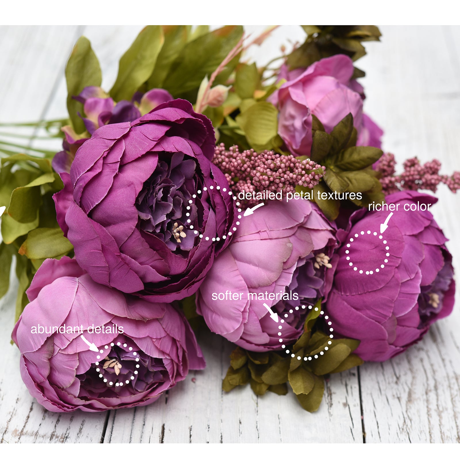 FiveSeasonStuff 2 Bundles Plum Purple|White Peonies Artificial Flower Bouquet