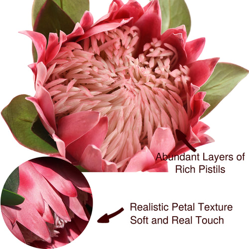 Bulgarian Rose Red King Protea Silk Tropical Artificial Flowers 2.5 feet Tall 1 Stem