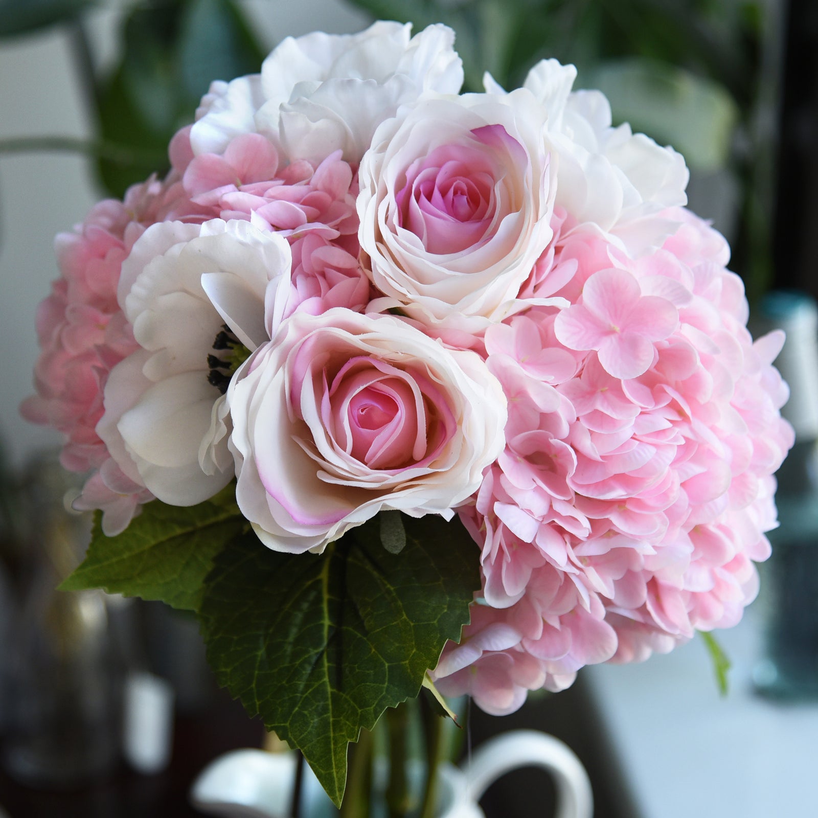 FiveSeasonStuff 2 Stems Real Touch Petals and Leaves Artificial Hydrangea Flowers Long Stem Floral Arrangement (Mixed Pink)