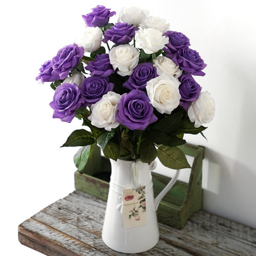 Real Touch 10 Stems Violet Silk Artificial Roses Flowers ‘Petals Feel and Look like Fresh Roses'
