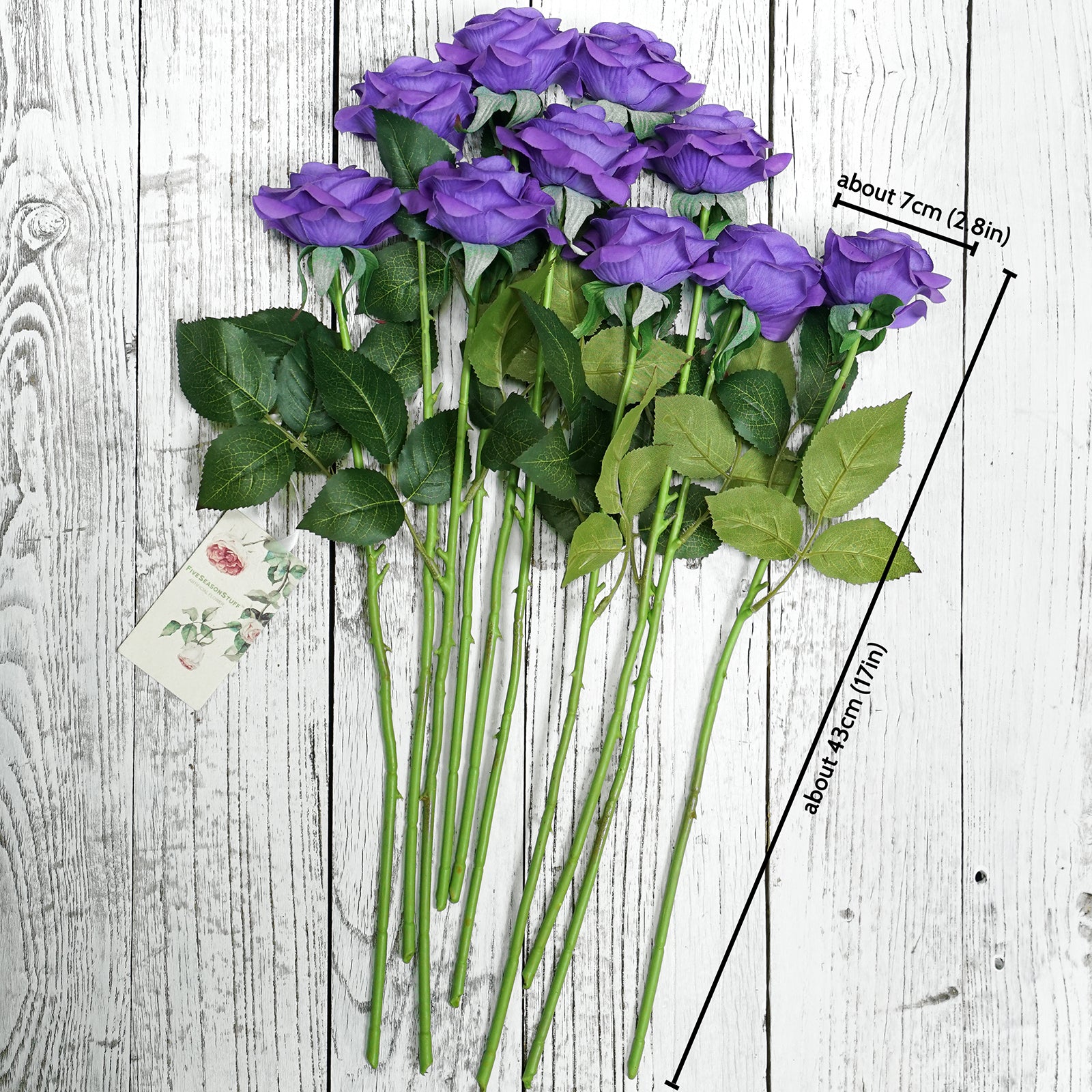 Real Touch 10 Stems Violet Silk Artificial Roses Flowers ‘Petals Feel and Look like Fresh Roses'