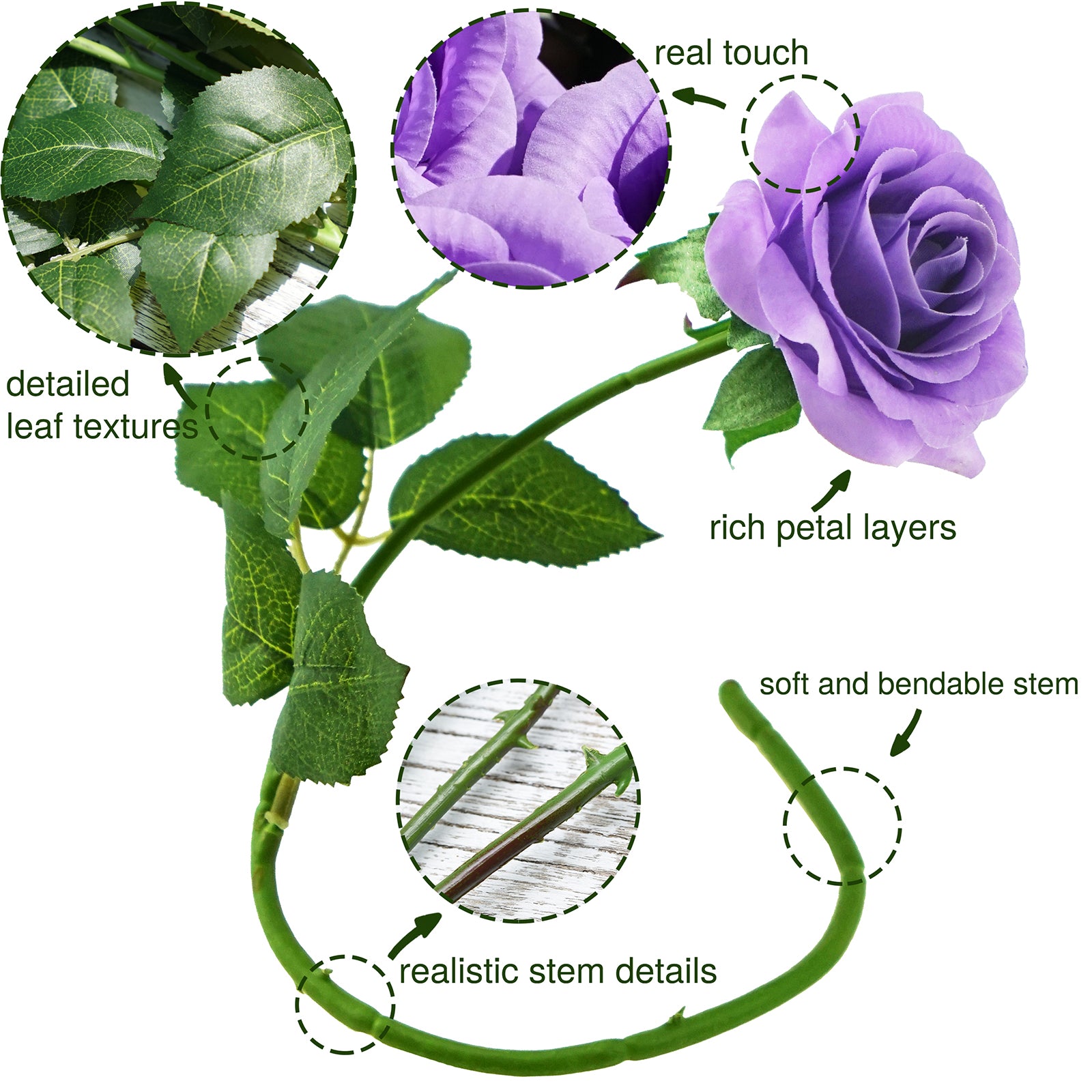 Real Touch 10 Stems Lilac Silk Artificial Roses Flowers ‘Petals Feel and Look like Fresh Roses'