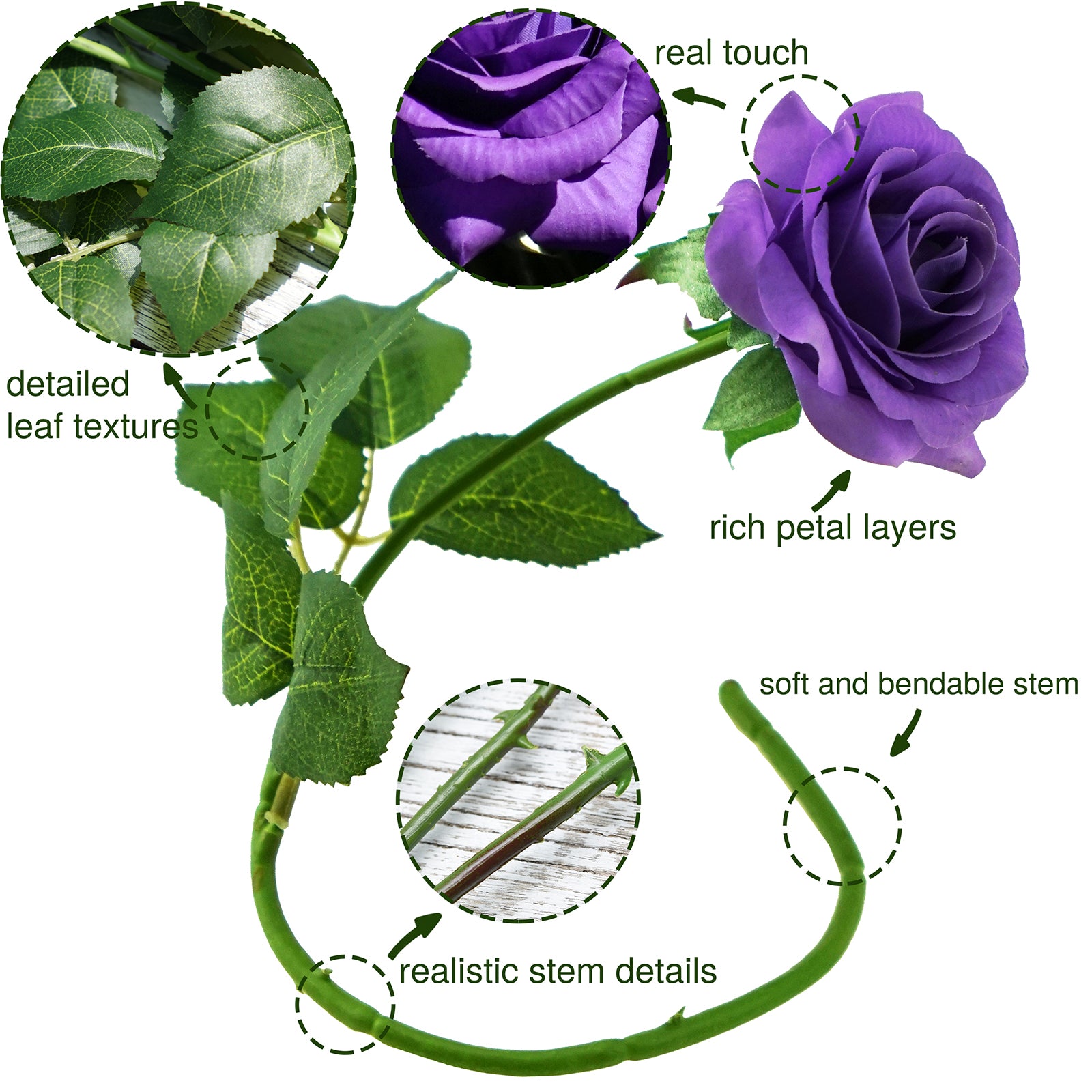 Real Touch 10 Stems Violet Silk Artificial Roses Flowers 'Petals Feel –  FiveSeasonStuff