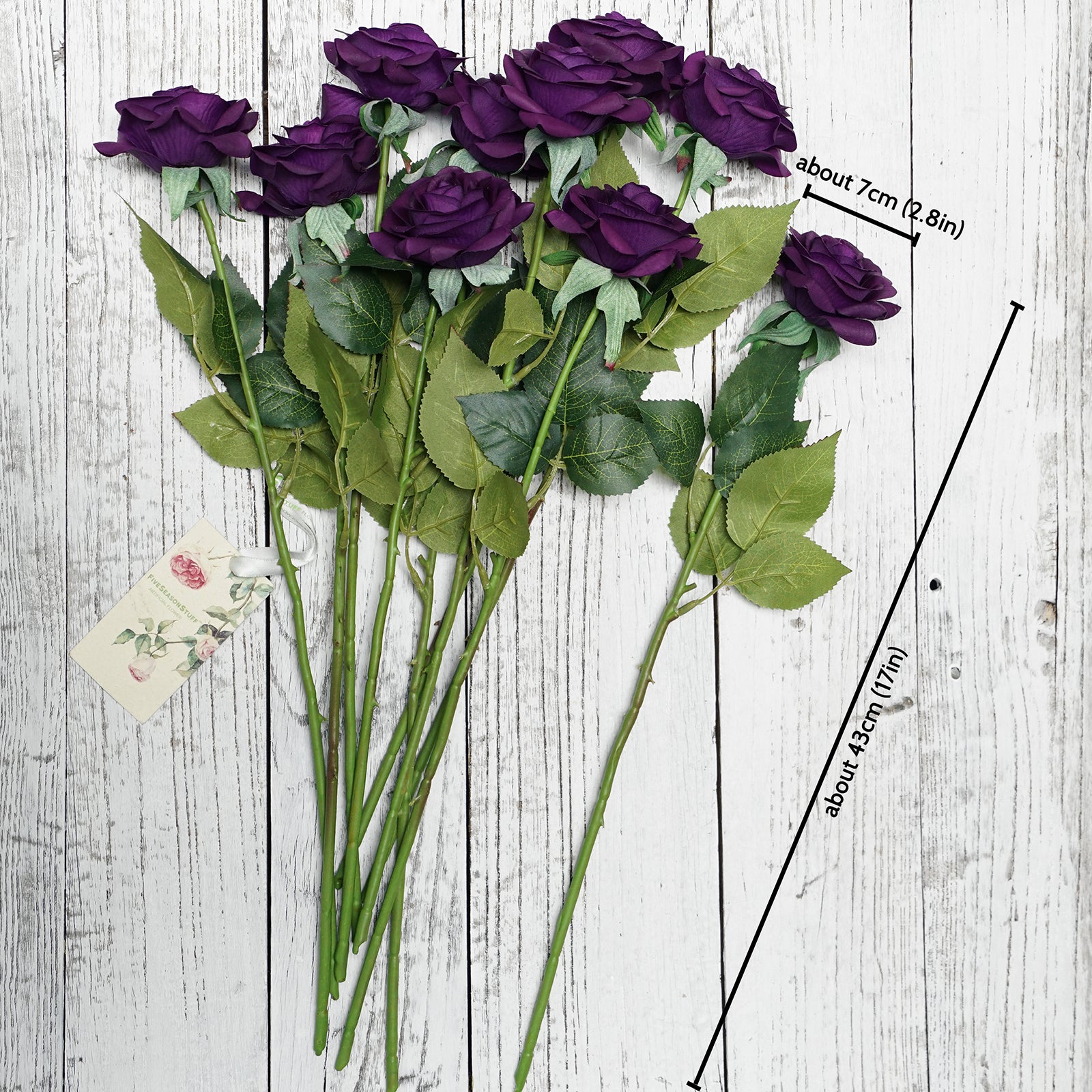 Real Touch 10 Stems Dark Purple Silk Artificial Roses Flowers ‘Petals Feel and Look like Fresh Roses'