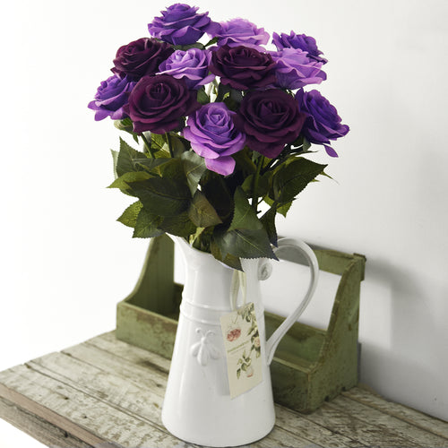Real Touch 12 Stems Purple Mix Silk Artificial Roses Flowers ‘Petals Feel and Look like Fresh Roses'