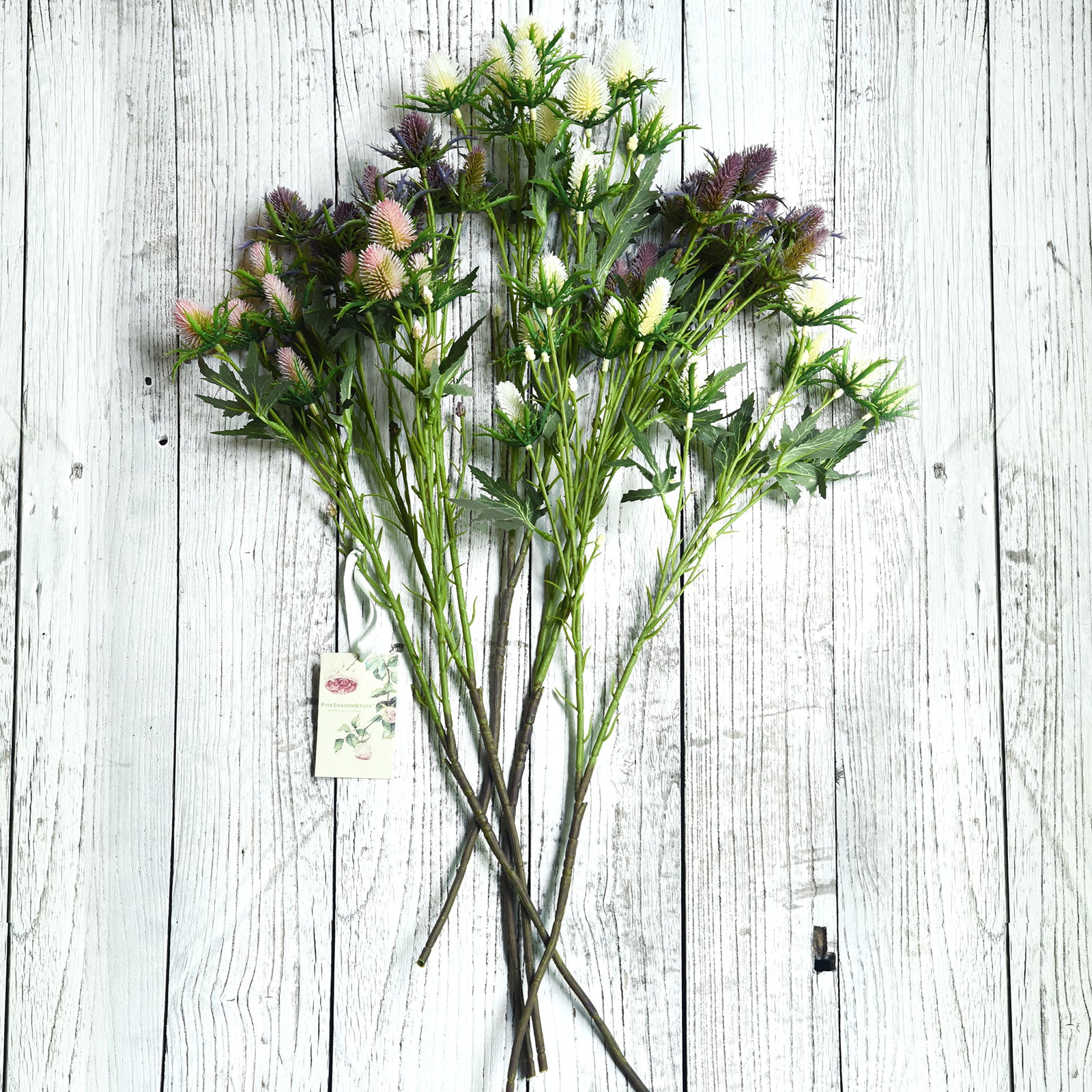 Real Size Artificial Real Touch Eryngium (Sea Holly) Mix Color Thistles (5 Stems)