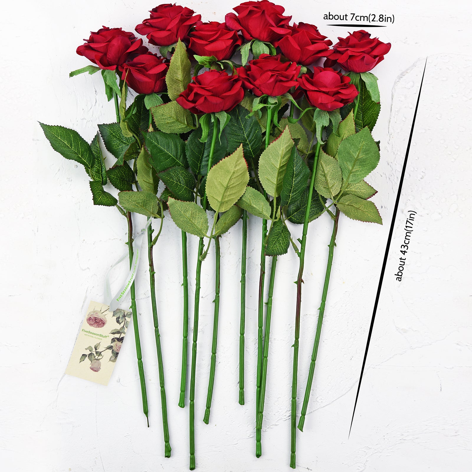 Dark Red Real Touch Silk Artificial Flowers ‘Petals Feel and Look like Fresh Roses 10 Stems