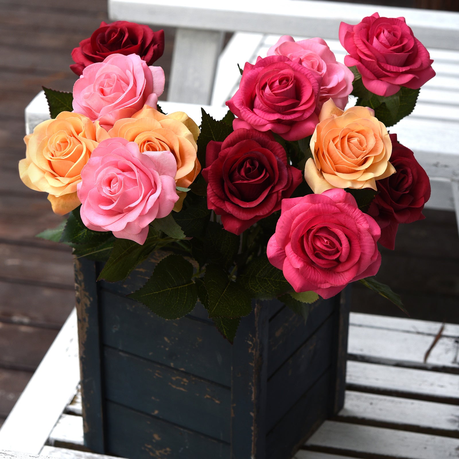 Real Touch 12 Stems "Gracious Medley" Mix Color Silk Artificial Roses Flowers ‘Petals Feel and Look like Fresh Roses'