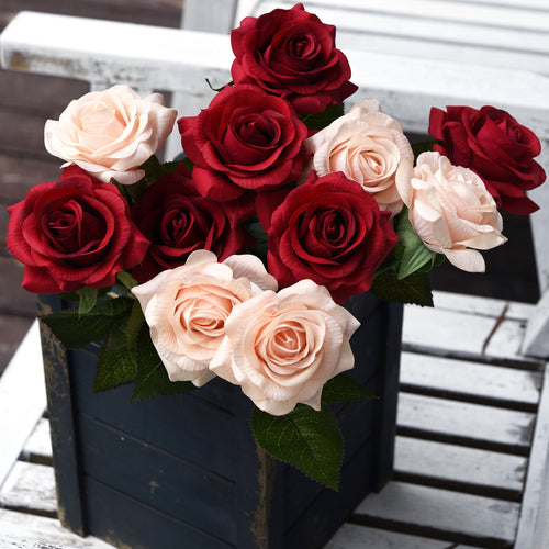 Real Touch 12 Stems "Pretty Charming" Mix Color Silk Artificial Roses Flowers ‘Petals Feel and Look like Fresh Roses'
