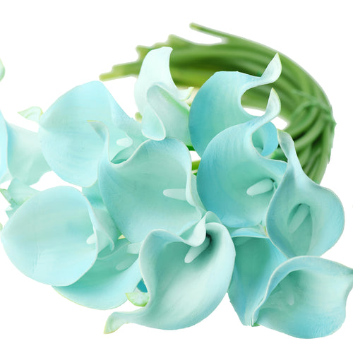 FiveSeasonStuff Real Touch Calla Lilies (Aqua Blue) – 10 Stems, 13.6" Long PU Flowers for Bouquets & Arrangements