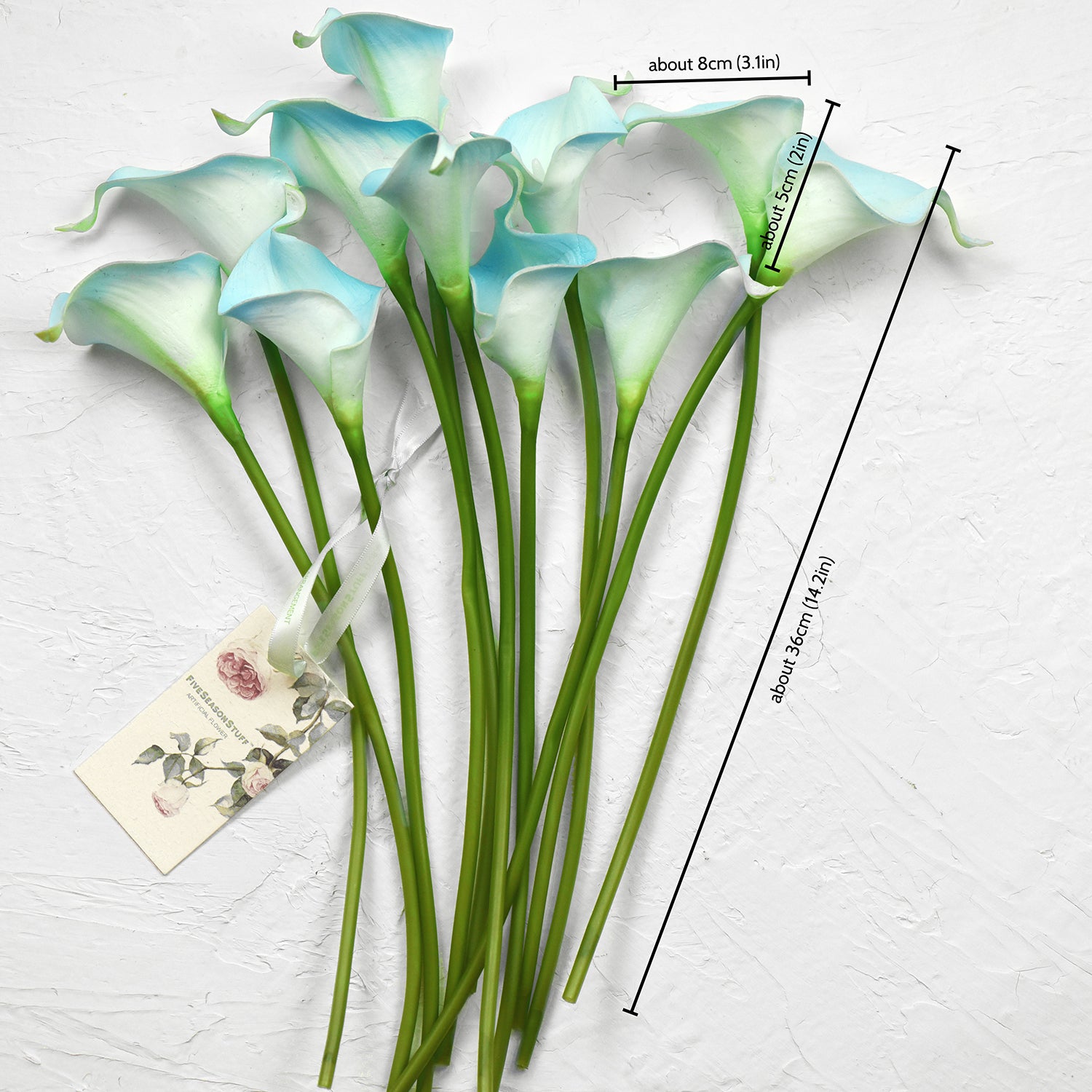 Aqua Blue Real Touch Calla Lilies Artificial Flower Bouquet 10 Stems