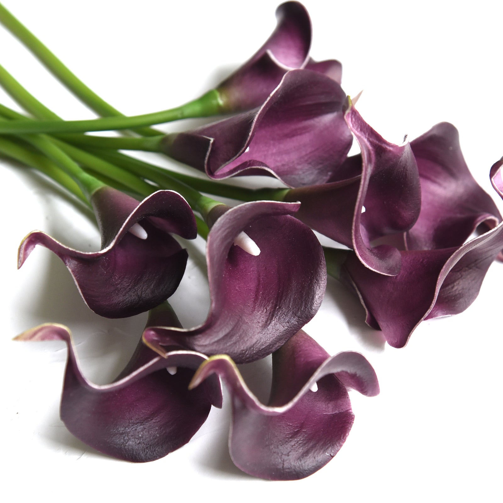 Deep Purple Real Touch Calla Lilies Artificial Flower Bouquet 10 Stems