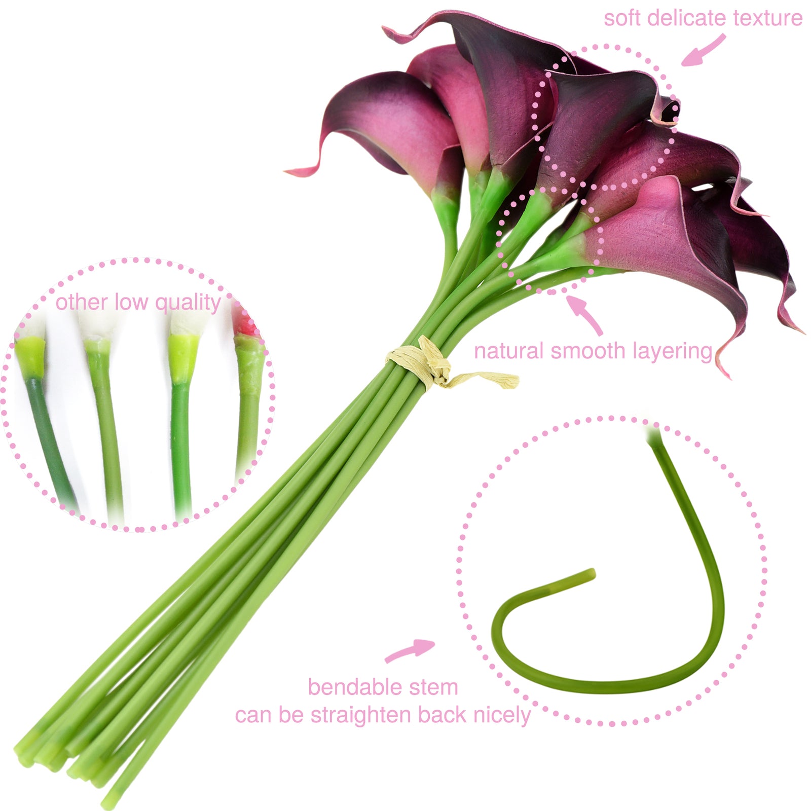 Real Touch Calla Lilies Artificial Flower Bouquet 10 Stems (Mulberry Purple)