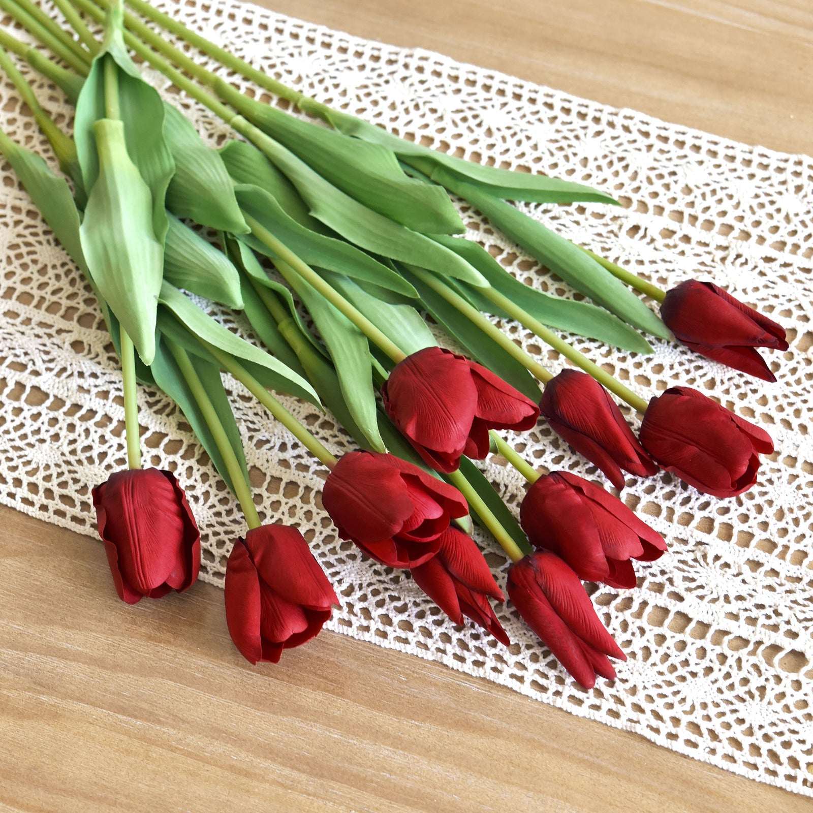 FiveSeasonStuff 10 Stems of (Classic Red) Soft and Long Stem Real Touch Tulip Artificial Flowers Bouquet, Wedding, Bridal, Home Decor