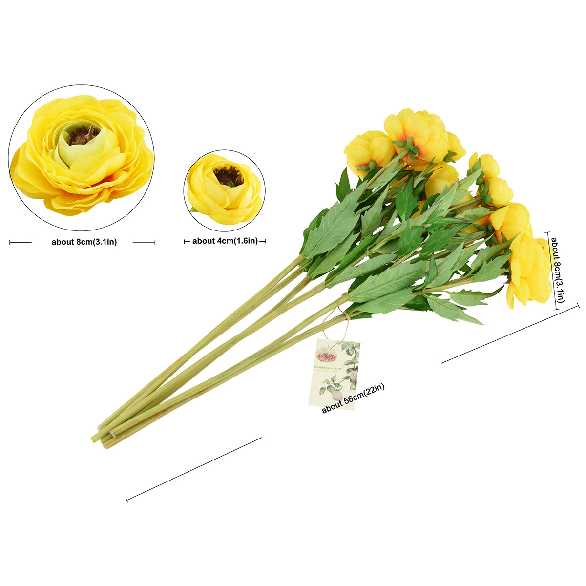FiveSeasonStuff (6 Stems) Artificial Flowers Silk Persian Buttercup | Ranunculus Asiaticus