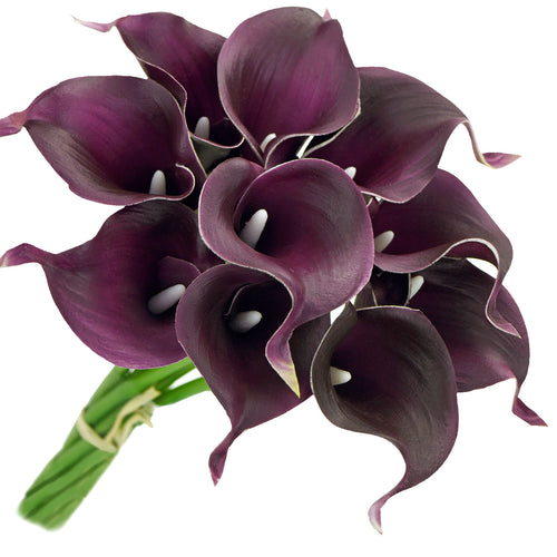 Deep Purple Real Touch Calla Lilies Artificial Flower Bouquet 10 Stems