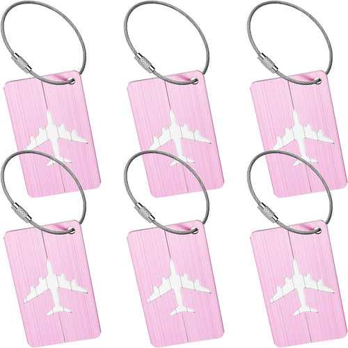 6 Pink Hollow Airplane Pattern Aluminum Luggage Tags