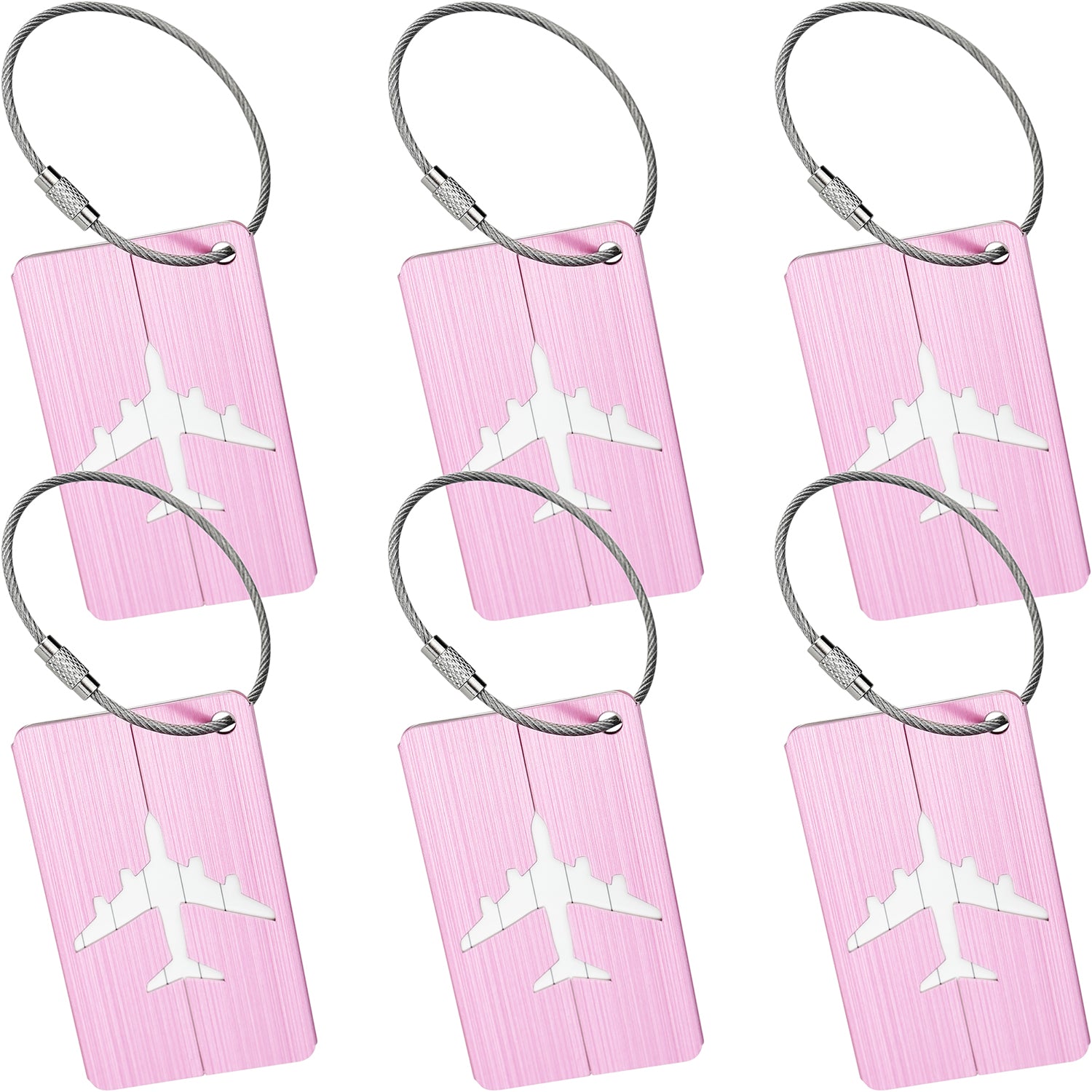 6 Pink Hollow Airplane Pattern Aluminum Luggage Tags