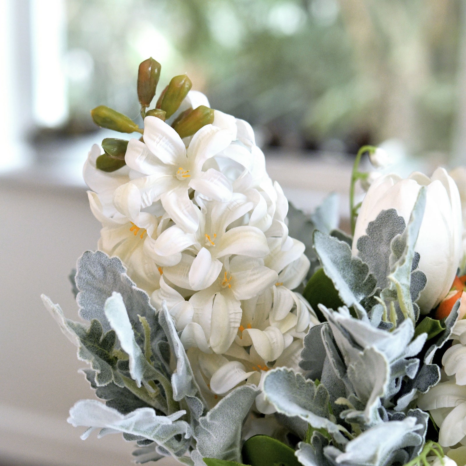 Real Touch Hyacinth (Blossom White) Artificial Flowers ‘Petals Feel and Look like Fresh Hyacinth' Wedding, Home Decor, Arrangement 2 Stems