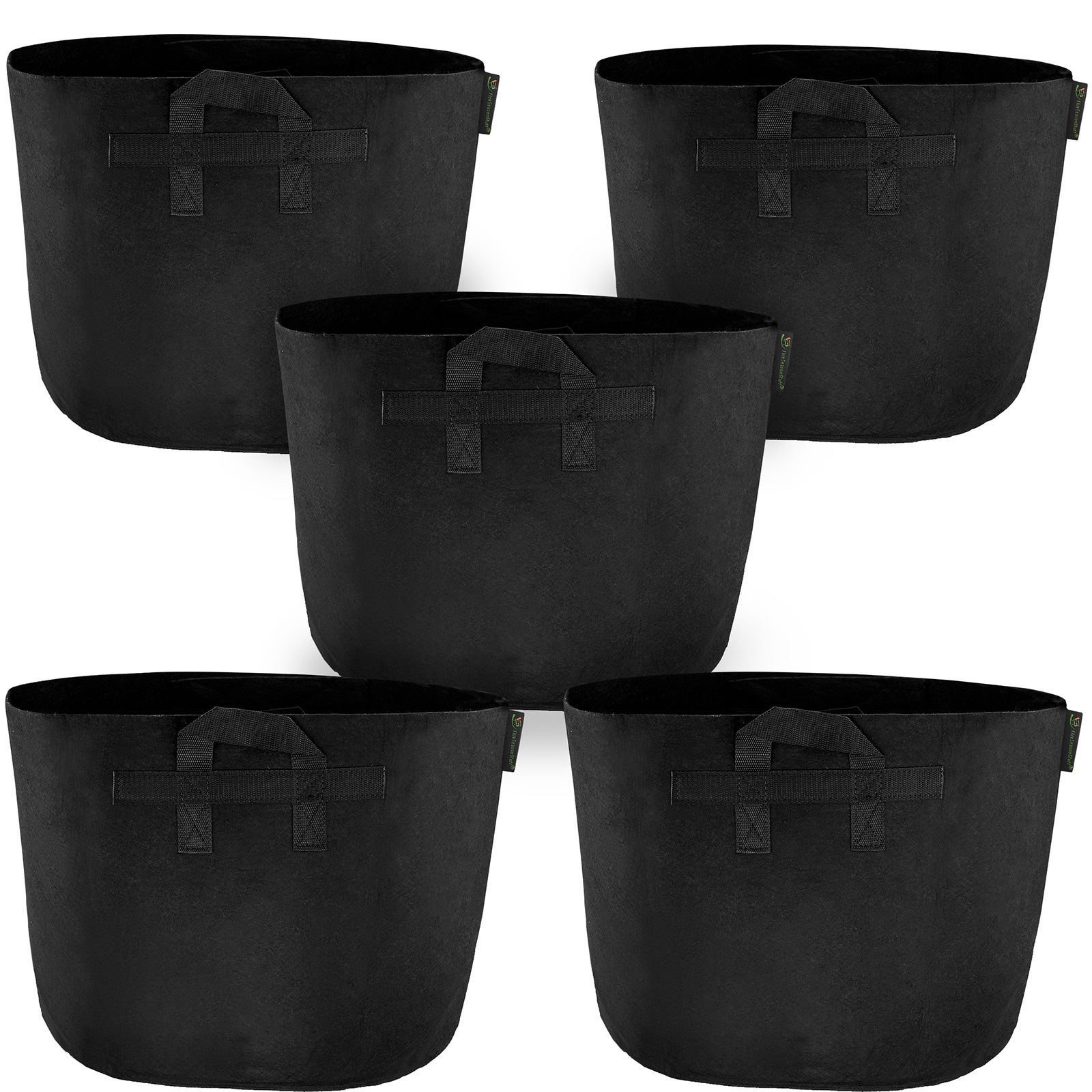 20 Gal. Grow Bag Thickened Nonwoven Fabric Pots Aeration Container with  Strap Handles Black with Green Stitch (5-Pack)